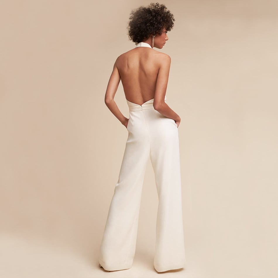 Flat lay of the Fiona halter wide-leg jumpsuit showing color options and overall silhouette
