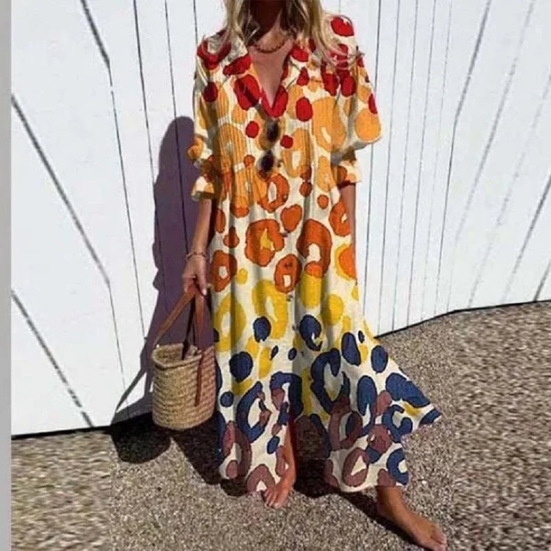 Close-up of the Fleuria boho dress in multi-floral print showing ruching and delicate fabric details
