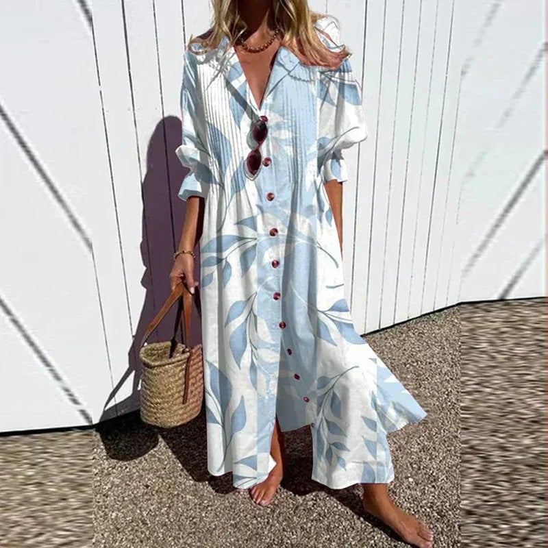 Florimay Fleuria dress in light blue displayed to show fabric movement and airy drape
