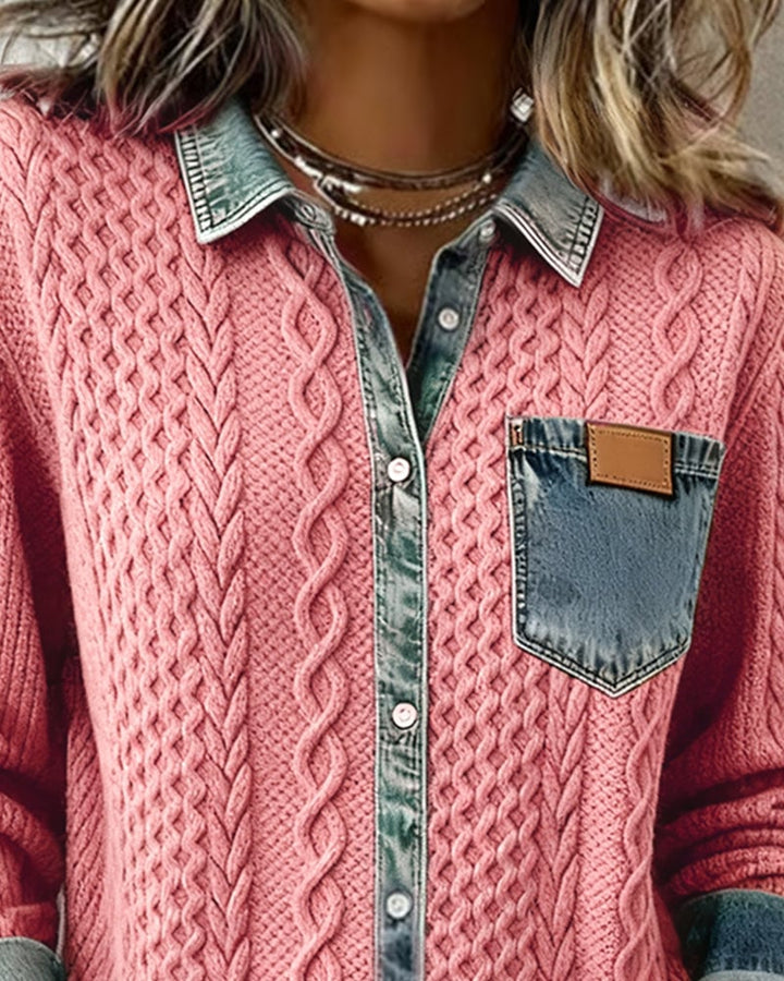 Flora long-sleeve shirt in khaki, showing the versatile neutral tone and relaxed drape