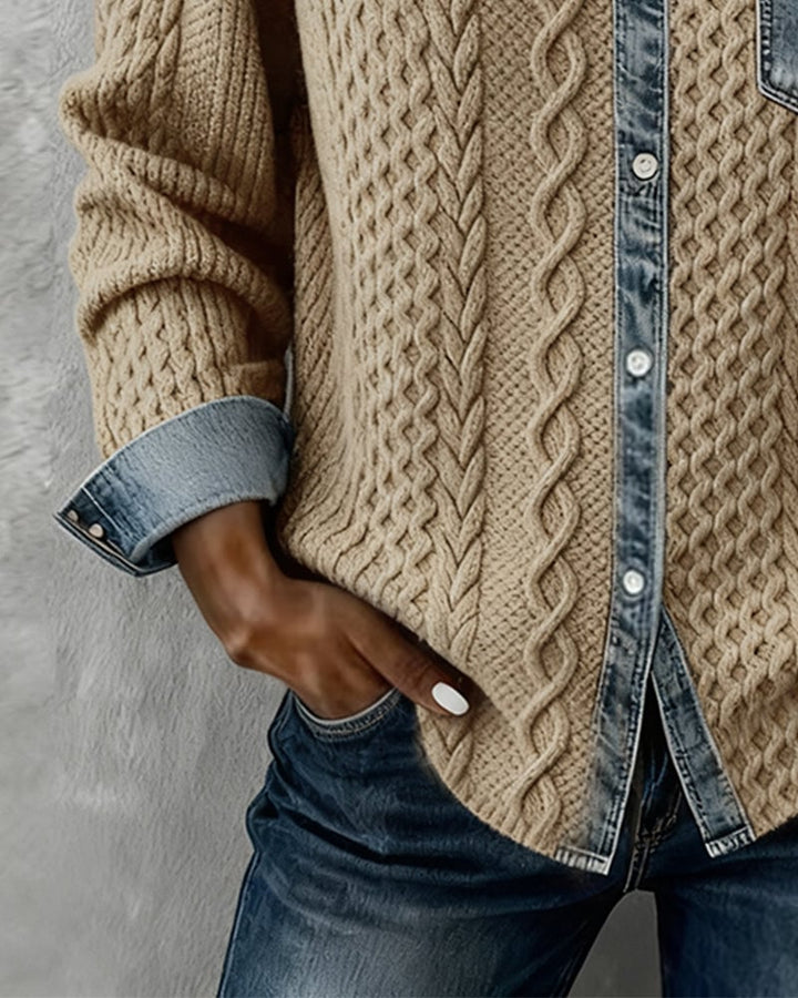 Full-length shot of the Flora long-sleeve shirt showing overall length and easy movement