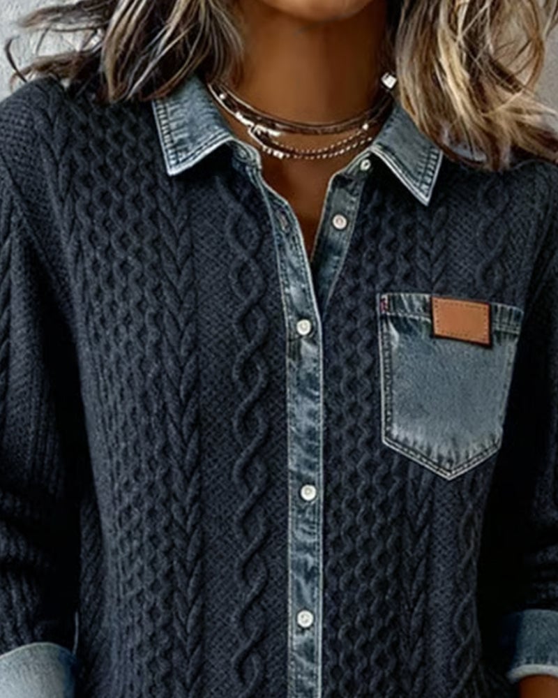 Flat lay of the Flora long-sleeve shirt displaying fabric texture and shirt proportions