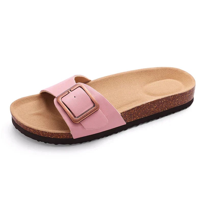 Flora flat adjustable sandals in purple, top-down view showing full silhouette