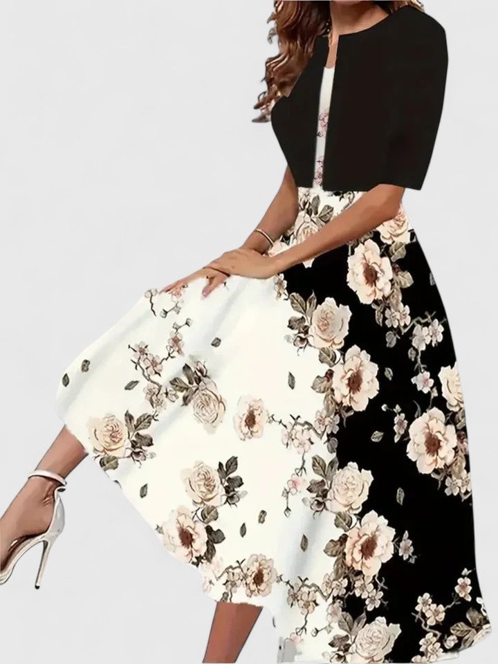 Flora floral midi dress in green colorway, full-length front view