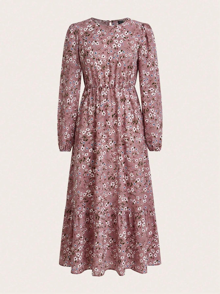 Flora maxi dress in light blue floral print, full-length front view