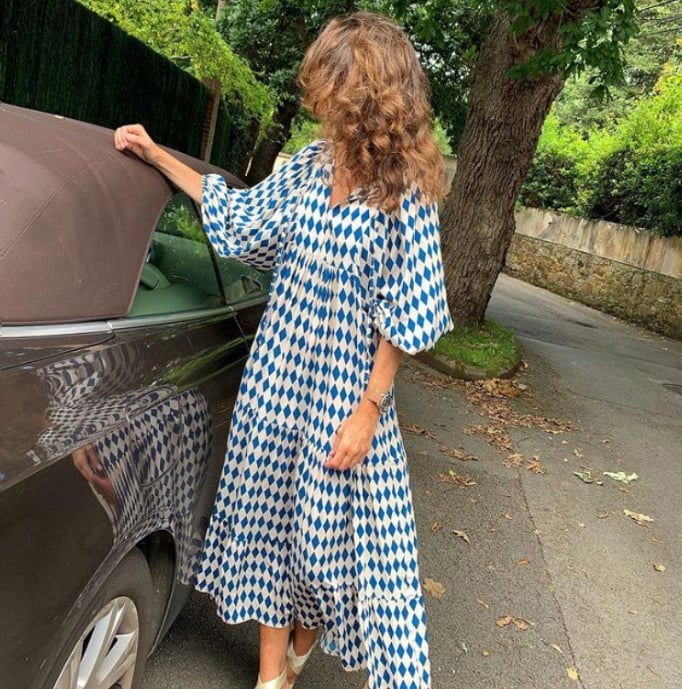 Close-up of puff sleeve on Flora boho maxi dress showing voluminous shoulder and fitted elbow