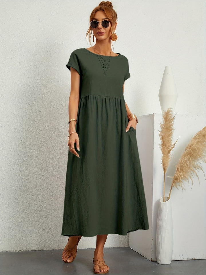 Model wearing the Florence elegant lightweight dress in a relaxed flowing silhouette