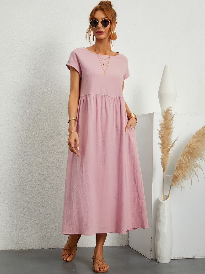 Florence dress shown in khaki colorway with casual accessories