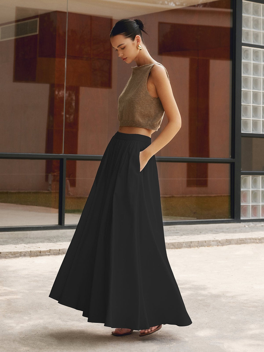 Florence black maxi skirt showing full-length elegant sweep