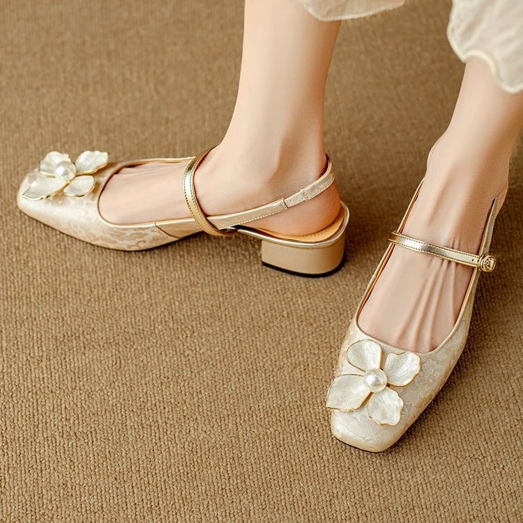 Florine slingback pumps in green and beige side by side for color comparison