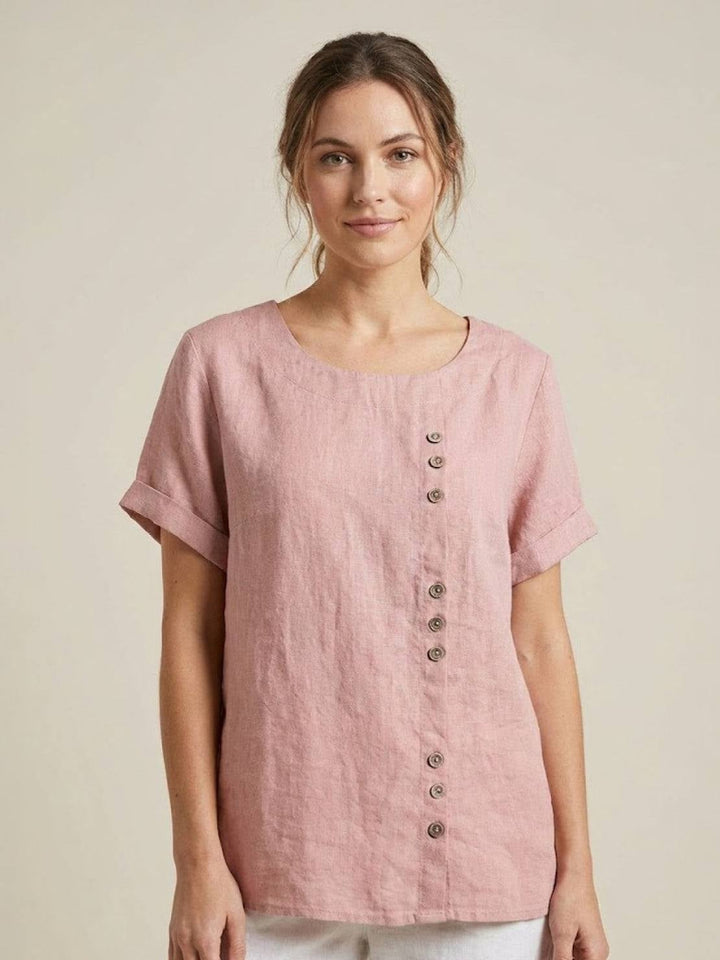 Back view of Foreen scoop neck top in Army Green with relaxed fit silhouette