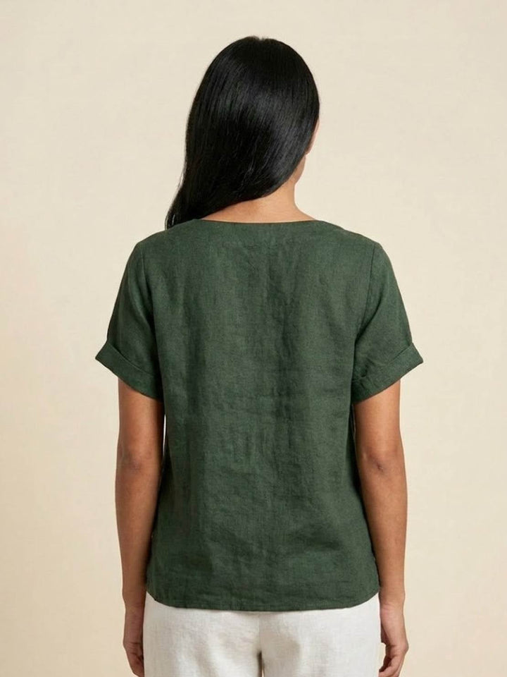 Foreen short sleeve top in Navy Blue with vertical button detail