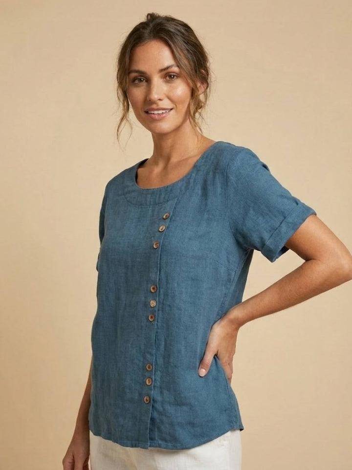Foreen button detail top in Light Pink with cuffed short sleeves