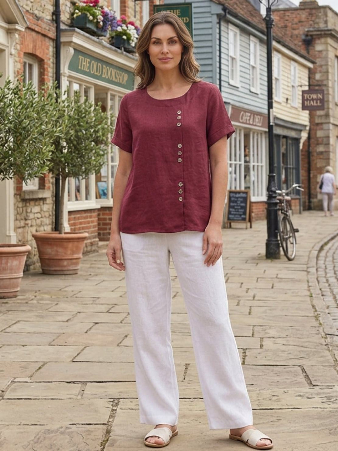 Flat lay of Foreen scoop neck top in Coffee Brown