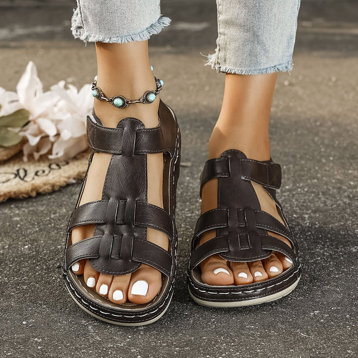 Foxglove sandals in coffee colorway, side profile highlighting sole