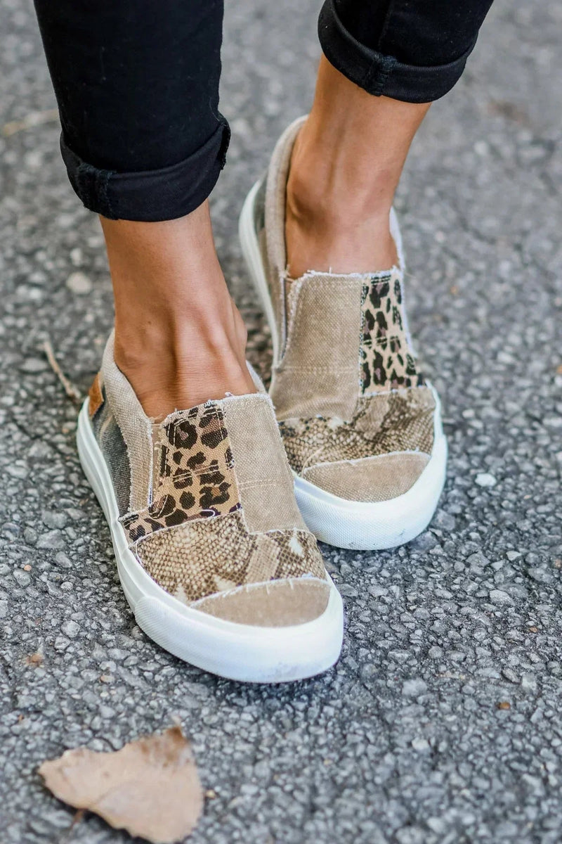 Frances slip-on shoes in khaki shown from a front three-quarter angle on a clean background