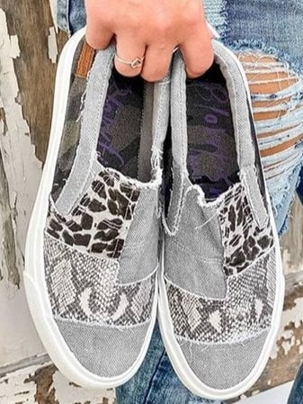 Close-up of the soft flexible upper of the Frances slip-on shoes in gray