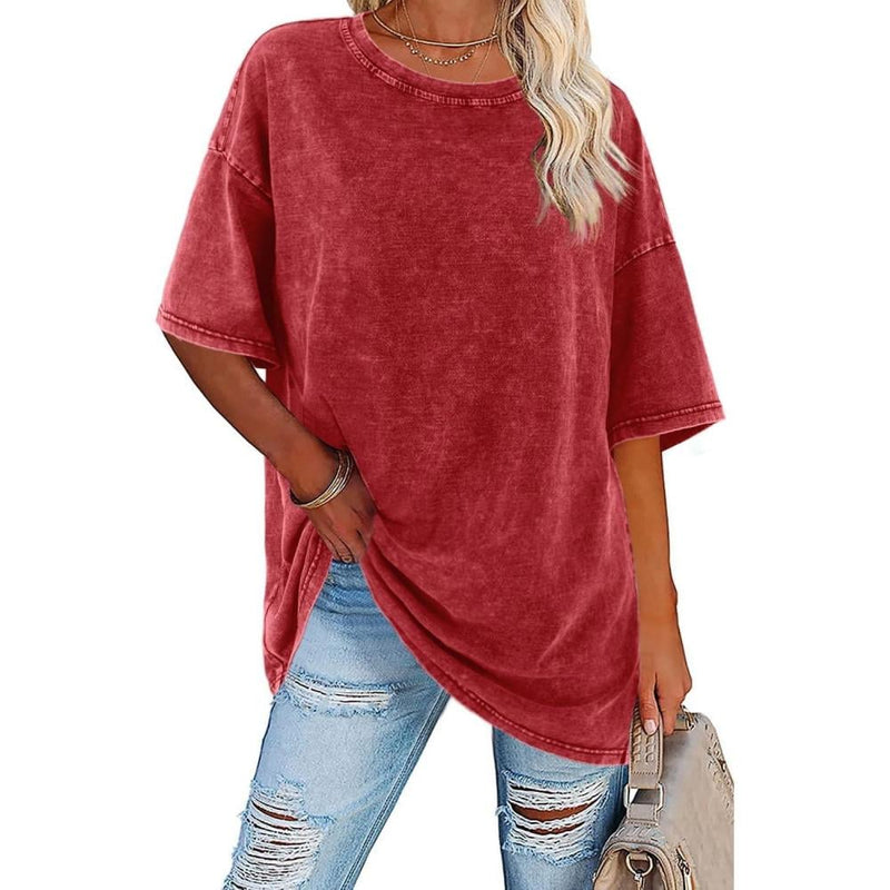 Dark grey oversized vintage women's crewneck tee with short sleeves and relaxed silhouette