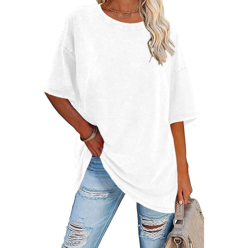 Pink oversized vintage washed women's t-shirt, casual relaxed fit, front view
