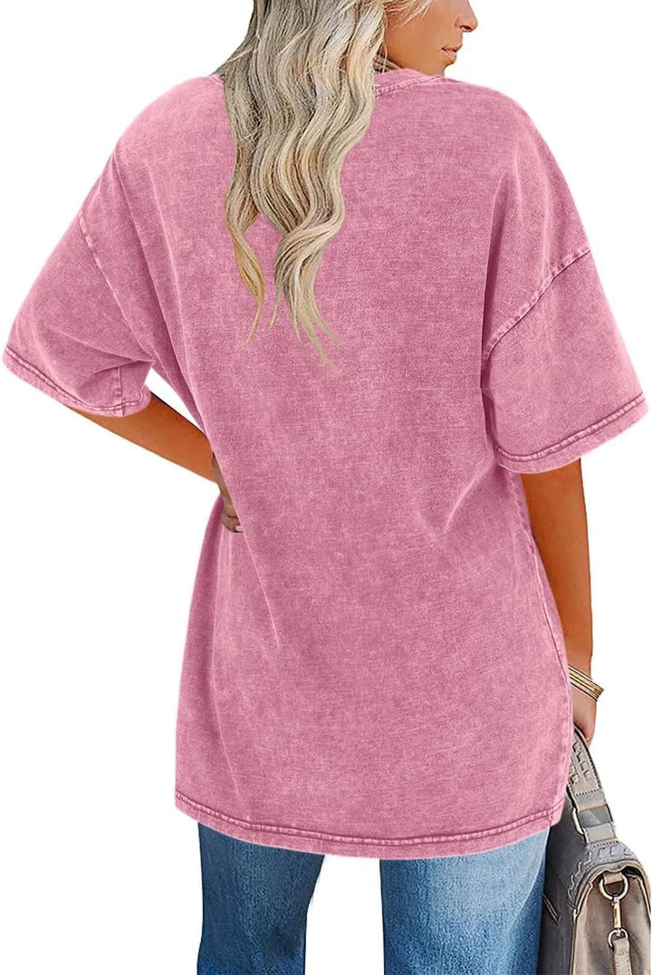 Size M oversized vintage women's tee front view in army green