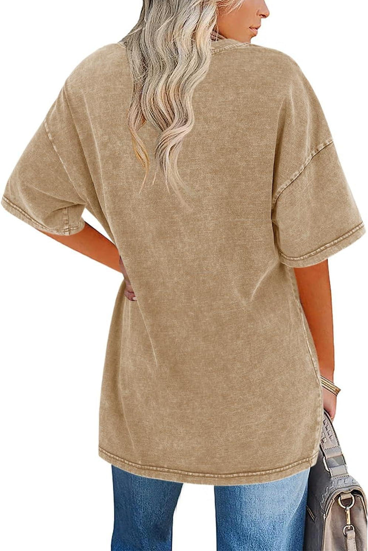 Group flat lay of multiple color options for women's oversized vintage tee