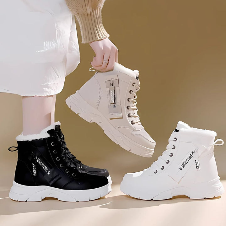 Freya comfort boots in white colorway displayed on a clean white background