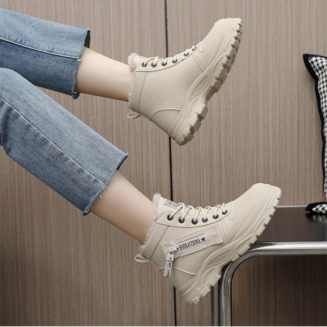 Florimay Freya comfort boots worn with jeans tucked in for a street style look