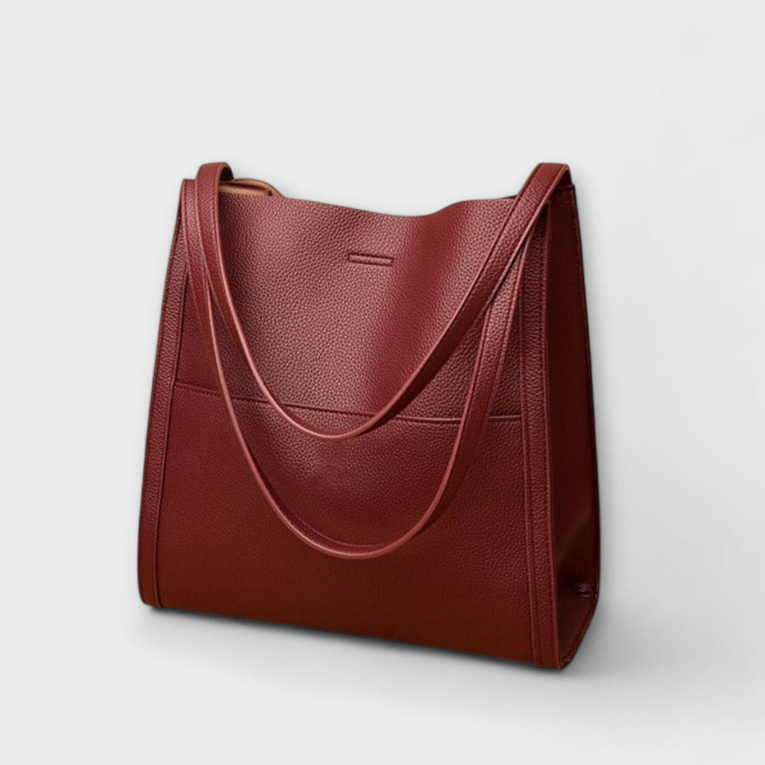 Freydis structured handbag front view showing clean lines and structured shape