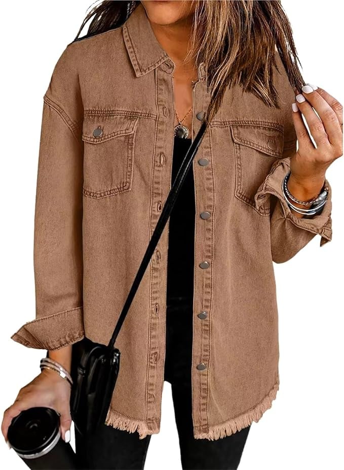 Front view of the Gabriella denim jacket in a neutral colorway, showing clean lines and classic silhouette