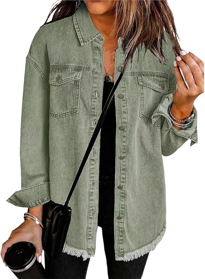 Model wearing the Gabriella denim jacket styled over a casual outfit, highlighting the relaxed flattering fit