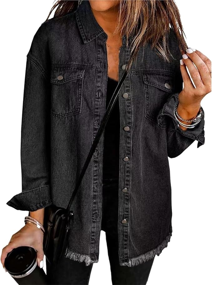Close-up of the Gabriella denim jacket fabric texture showing soft, durable denim construction