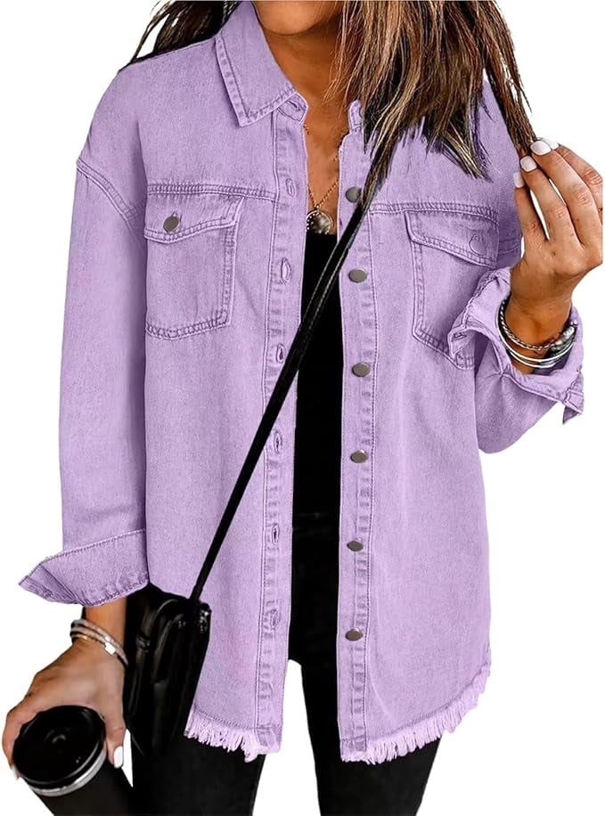 Gabriella denim jacket in Green colorway shown on a model, styled for a casual everyday look