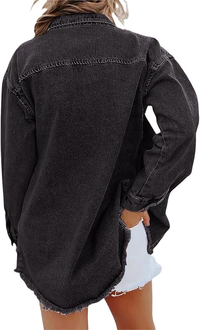 Gabriella denim jacket in Beige colorway styled over a dress to show versatile layering options