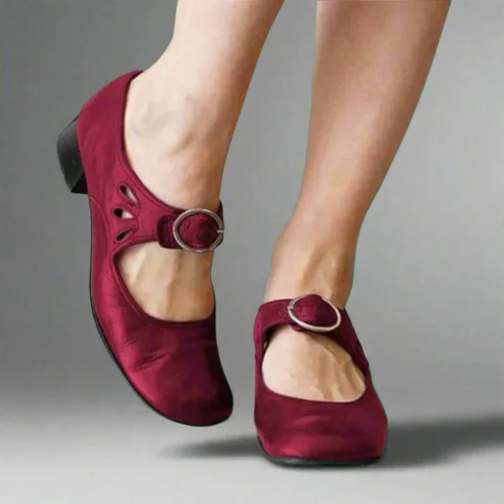 Gabrielle adjustable sandals in chestnut red displayed on a neutral background