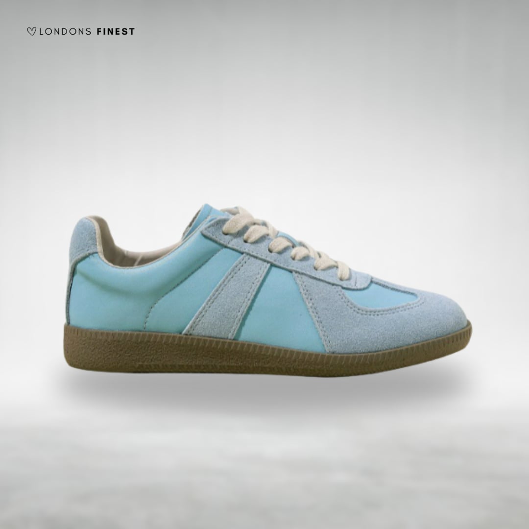 Gabrielle orthopedic shoes in light blue displayed at an angle, highlighting contoured insole and breathable upper