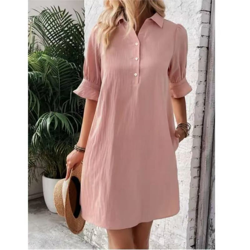 Close-up detail of the classic button-down front and collar on the Georgia elegance dress