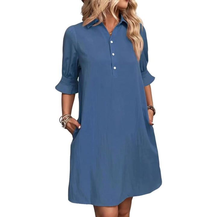 Georgia dress in aqua green colorway, full-length front view on a model