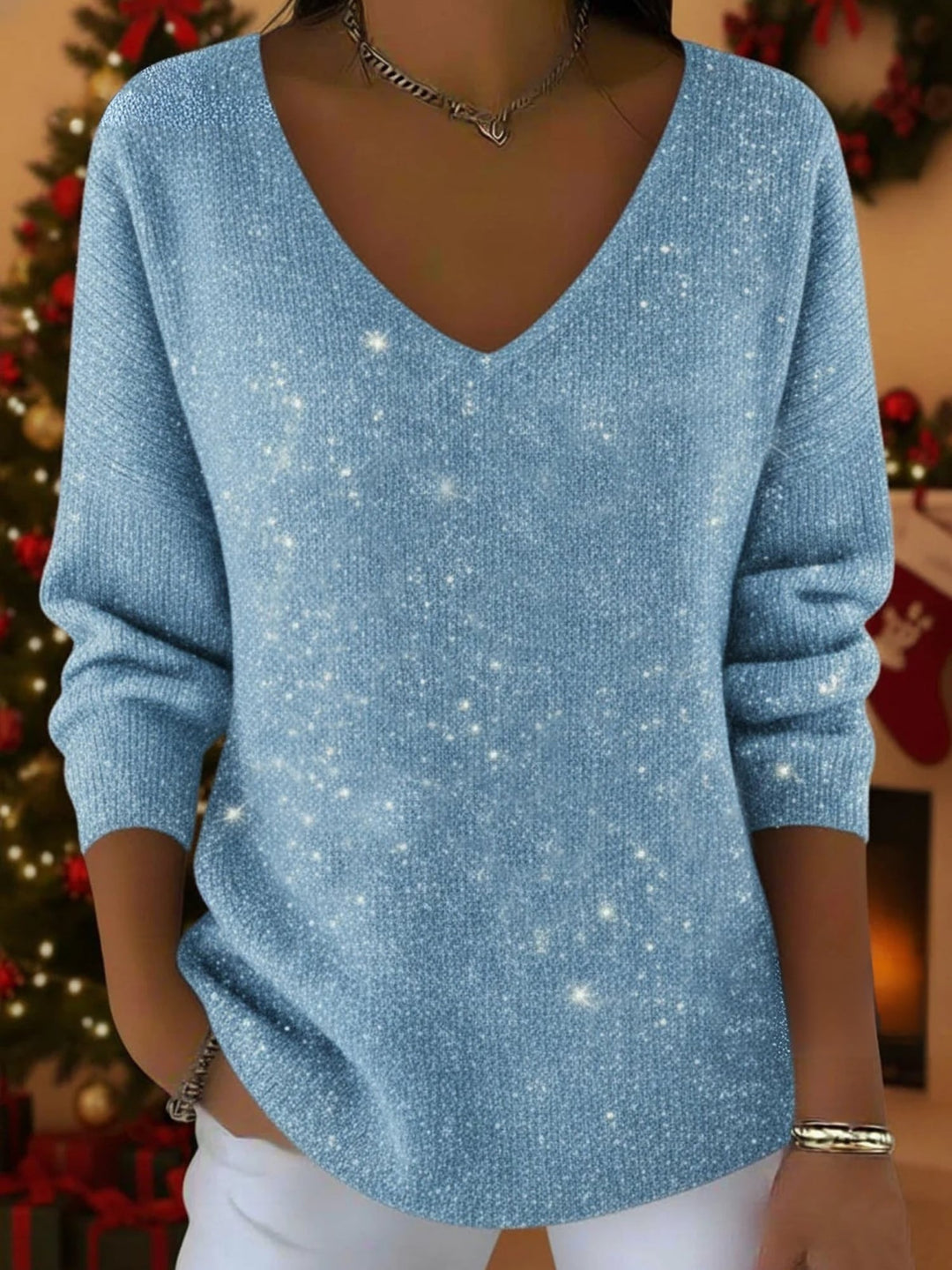 Georgia festive jumper in gold, showcasing the rich color and comfortable relaxed fit