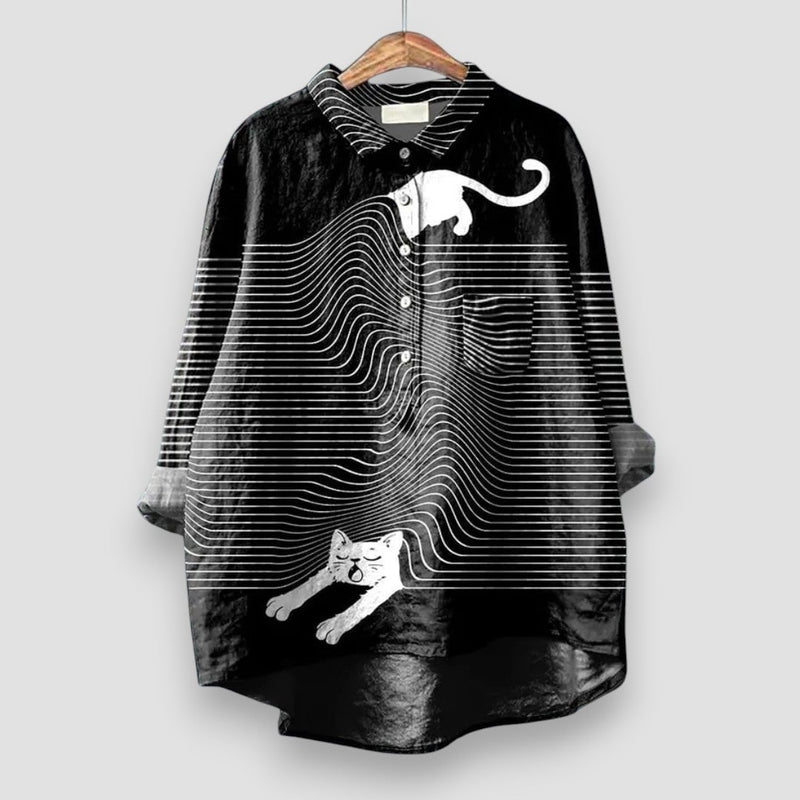 Women's dog print shirt displayed in multiple color options including black, green, and purple