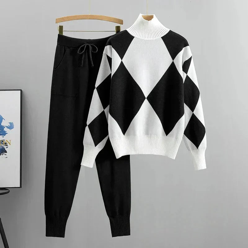 Front view of the Giorgia two-piece set styled with heels for an evening look