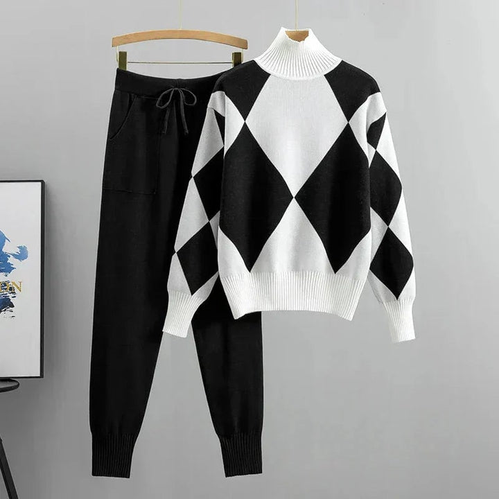 Front view of the Giorgia two-piece set styled with heels for an evening look