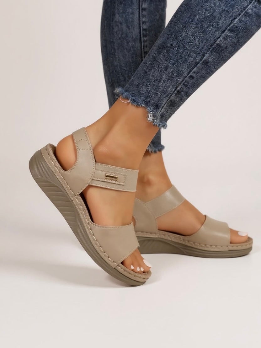 Giselle slip-on sandals in black and beige side-by-side color comparison