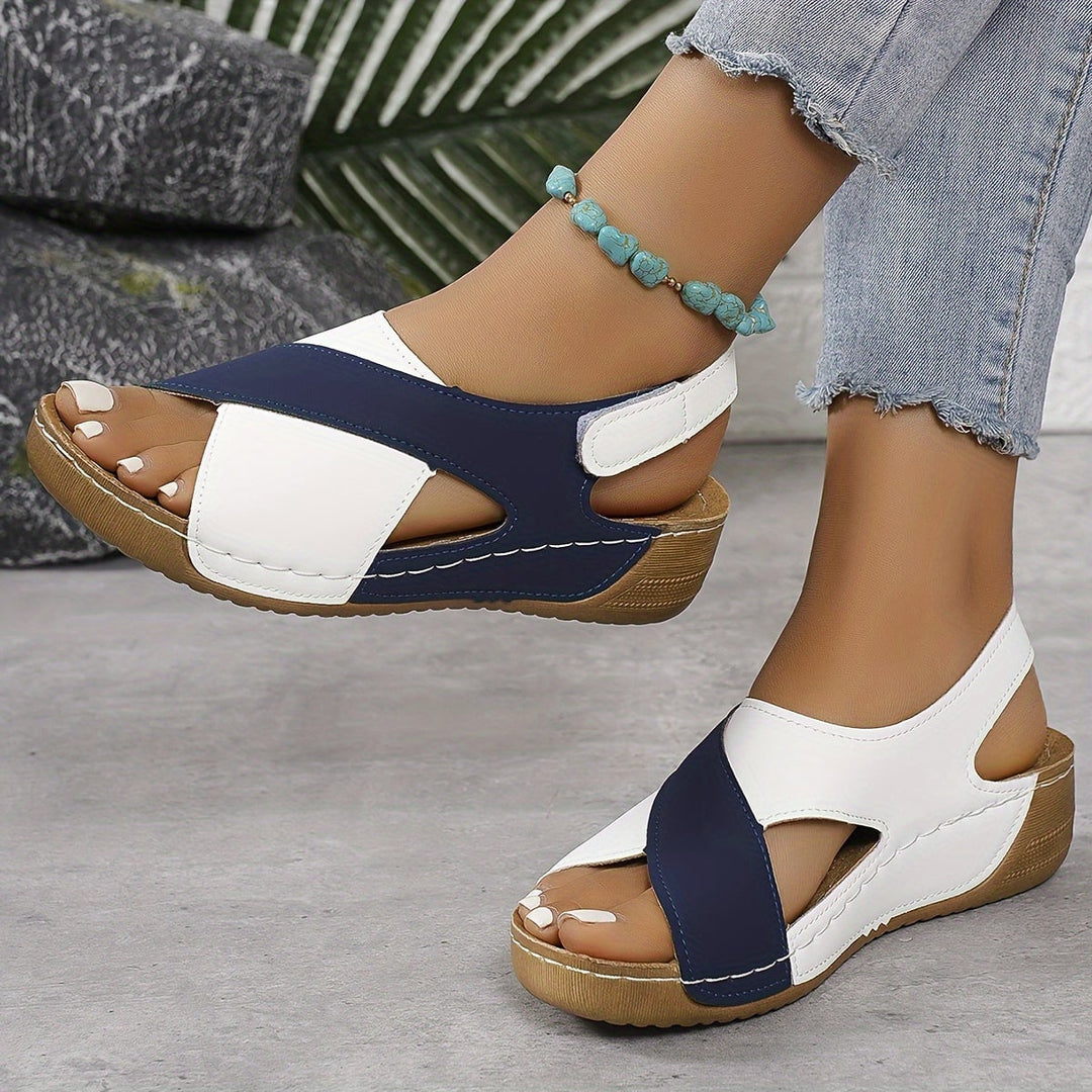 Gloria orthopedic sandal in blue with adjustable straps and cushioned insole on a clean white background