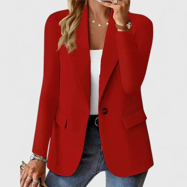 Front view of the Grace elegant blazer showing its contoured fit and clean lines