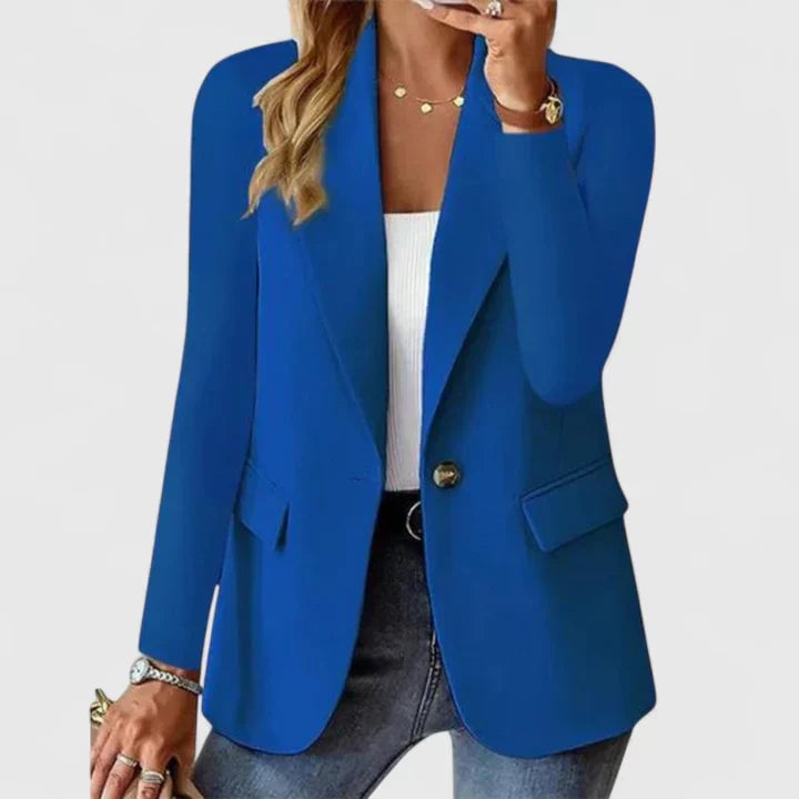 Side profile of the Grace elegant blazer highlighting its streamlined, structured shape