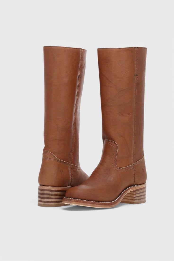 Front view of Grace modern classic boots in brown with a sleek, leg-lengthening silhouette