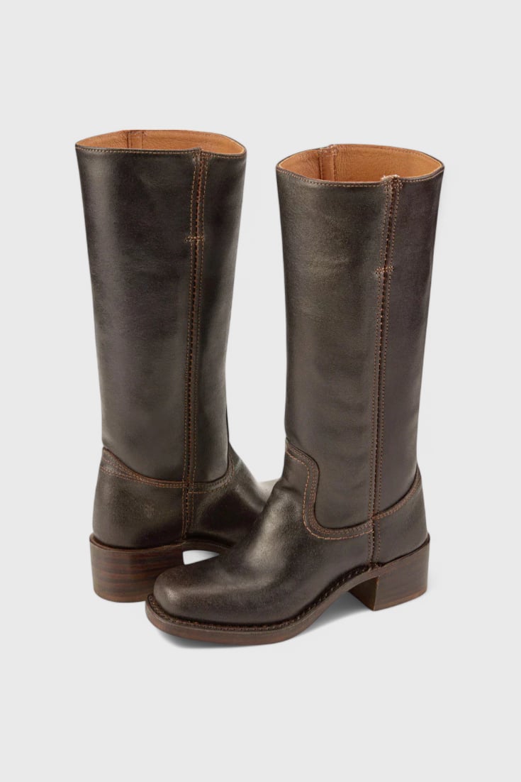 Close-up of Grace boots toe and upper in light brown showing soft material quality