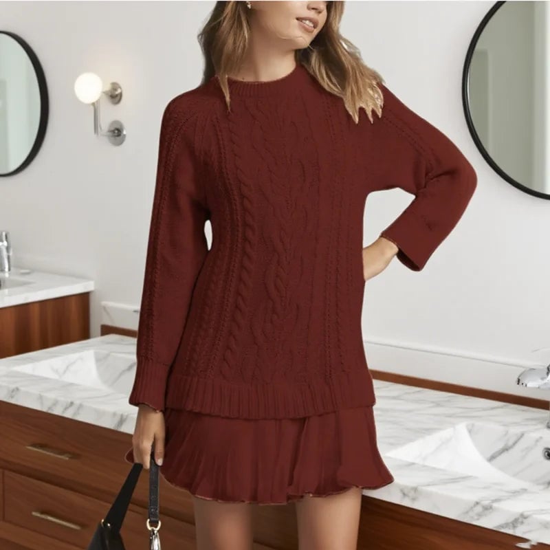 Side profile of the Grace unique sweater dress showcasing its smooth, figure-flattering silhouette