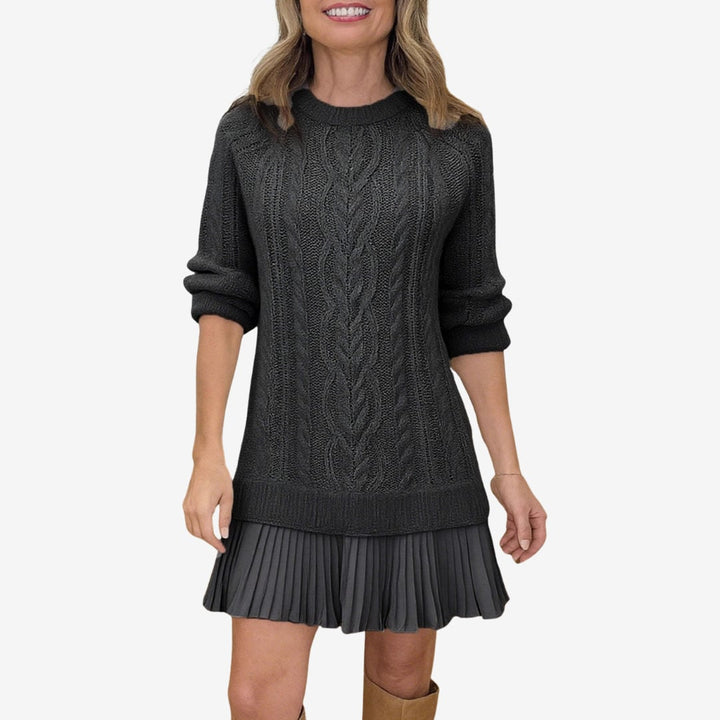 Flat lay of the Grace unique sweater dress showing fabric quality, color detail, and overall design
