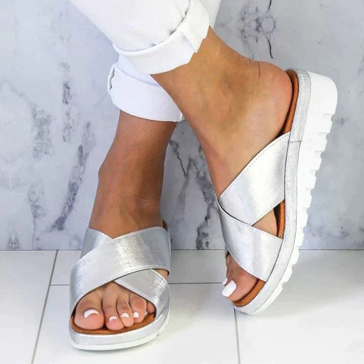 Grace women's orthopedic adjustable sandals in silver with contoured sole and adjustable straps